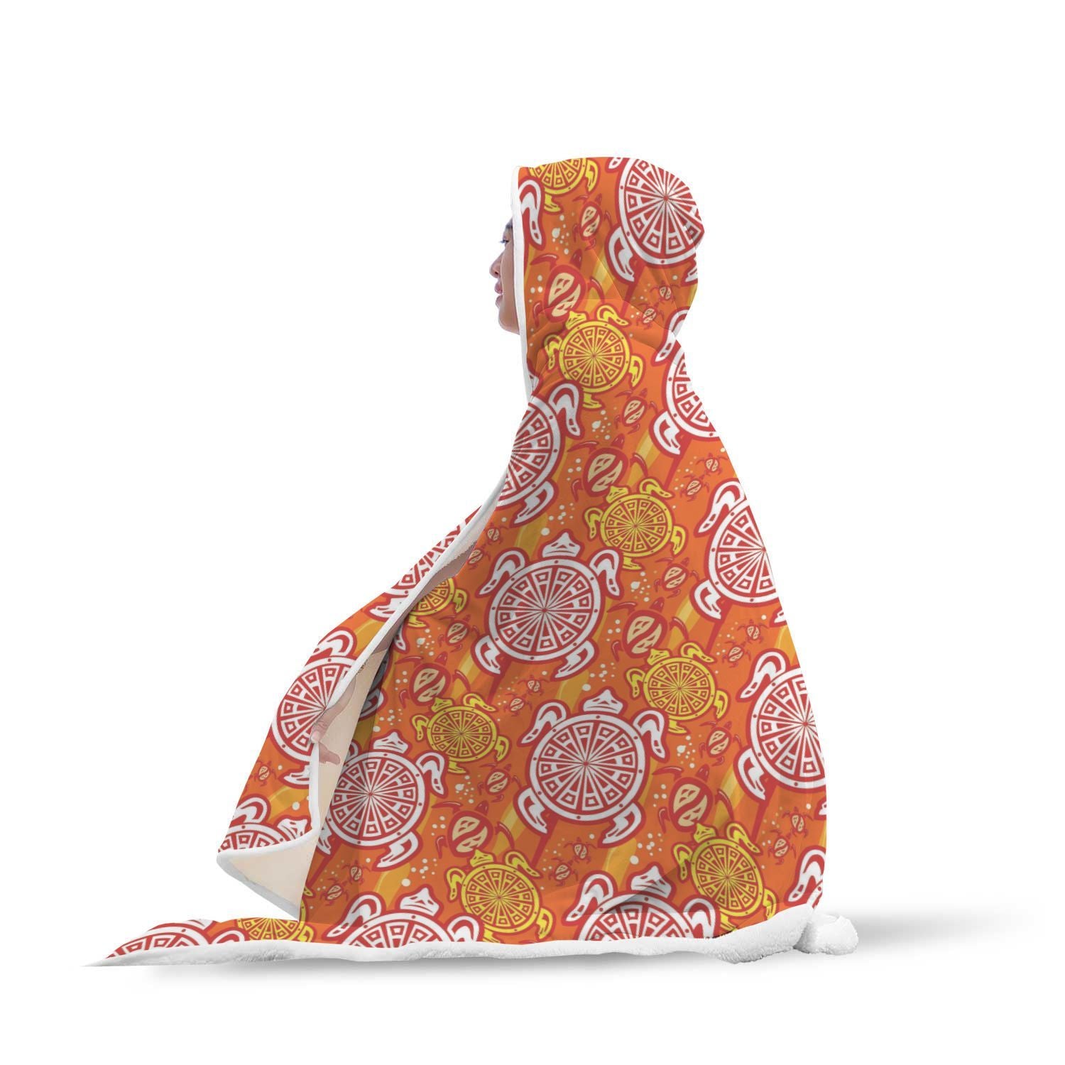 Sea Turtle Hawaiian Orange Pattern Print Hooded Blanket-grizzshop