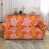 Sea Turtle Hawaiian Orange Pattern Print Loveseat Cover-grizzshop