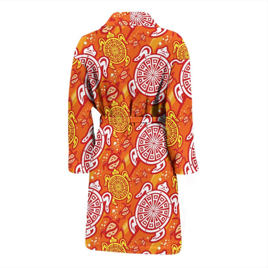 Sea Turtle Hawaiian Orange Pattern Print Men Long Robe-grizzshop