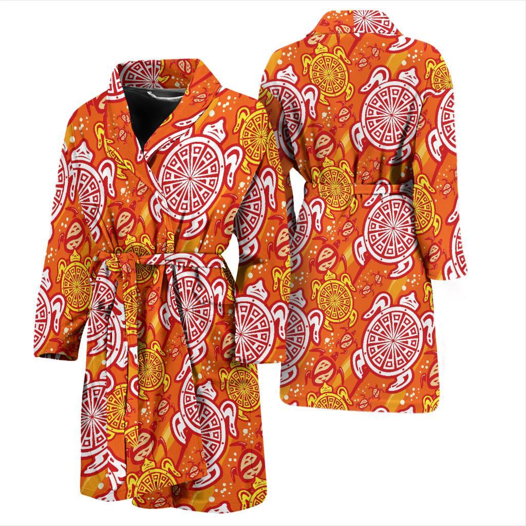 Sea Turtle Hawaiian Orange Pattern Print Men Long Robe-grizzshop