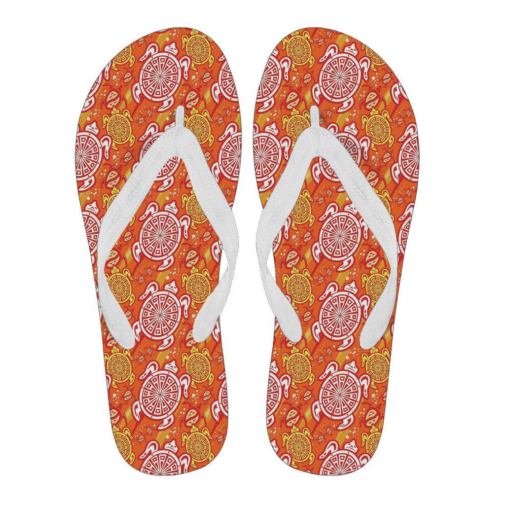 Sea Turtle Hawaiian Orange Pattern Print Men & Women Flip Flops-grizzshop