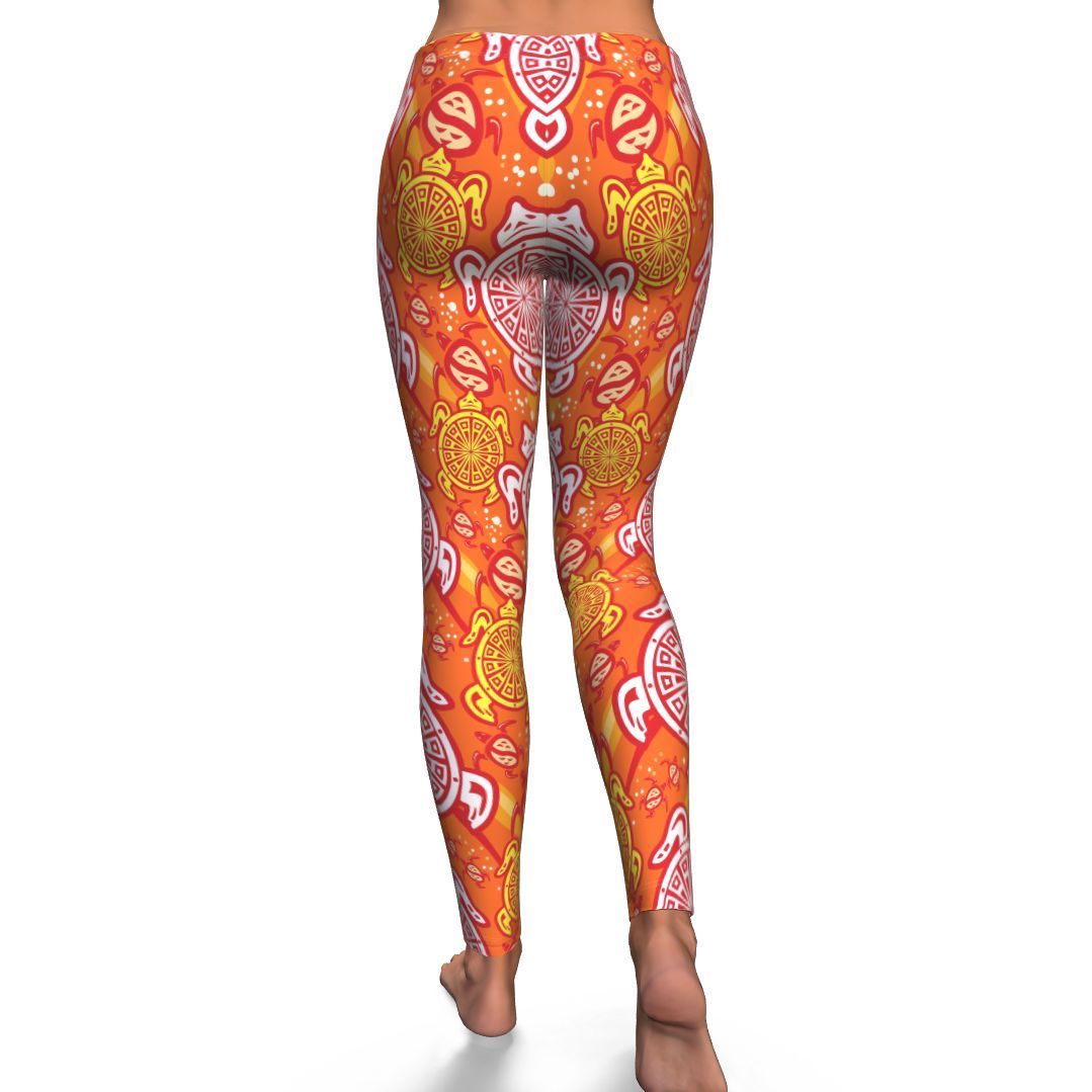 Sea Turtle Hawaiian Orange Pattern Print Pattern Women Leggings-grizzshop