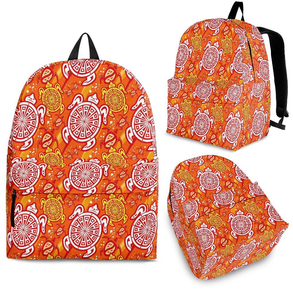Sea Turtle Hawaiian Orange Pattern Print Premium Backpack-grizzshop