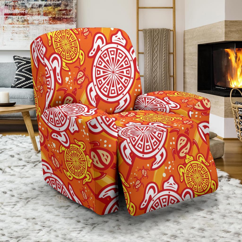 Sea Turtle Hawaiian Orange Pattern Print Recliner Cover-grizzshop