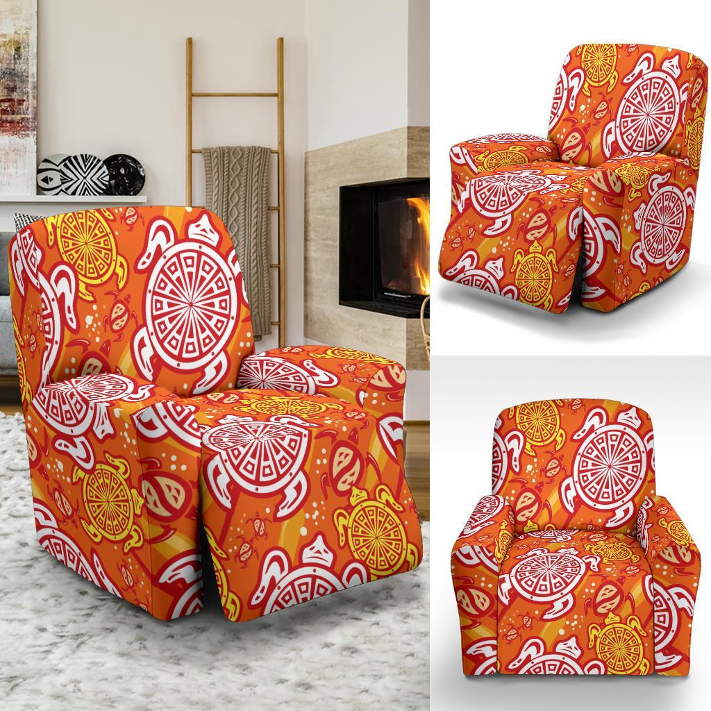 Sea Turtle Hawaiian Orange Pattern Print Recliner Cover-grizzshop