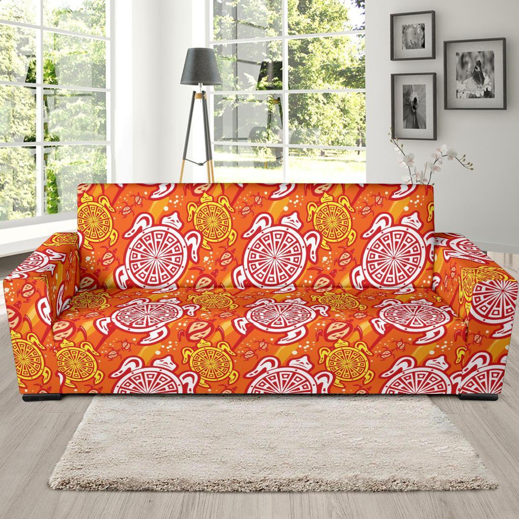 Sea Turtle Hawaiian Orange Pattern Print Sofa Covers-grizzshop