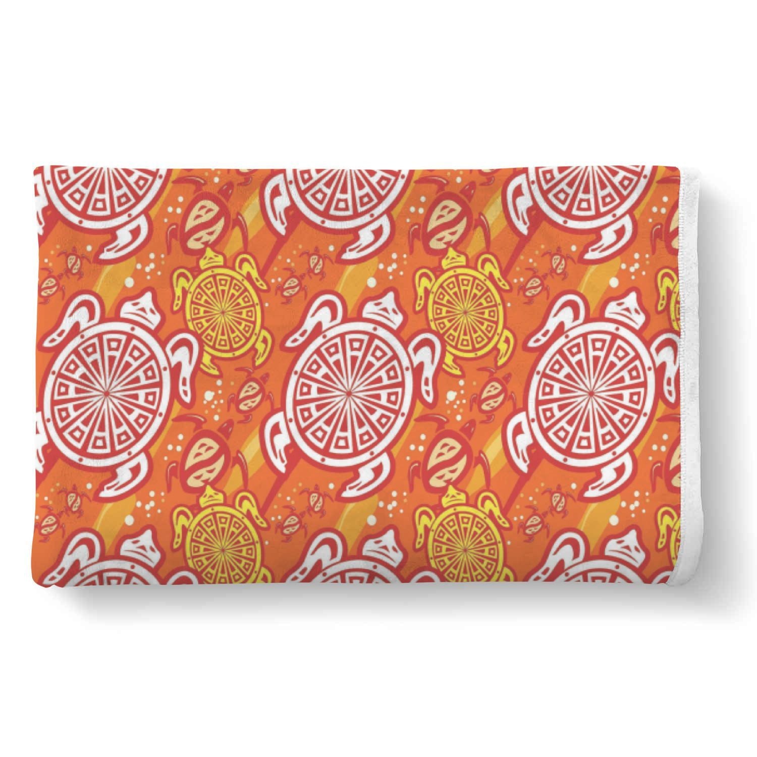 Sea Turtle Hawaiian Orange Pattern Print Throw Blanket-grizzshop