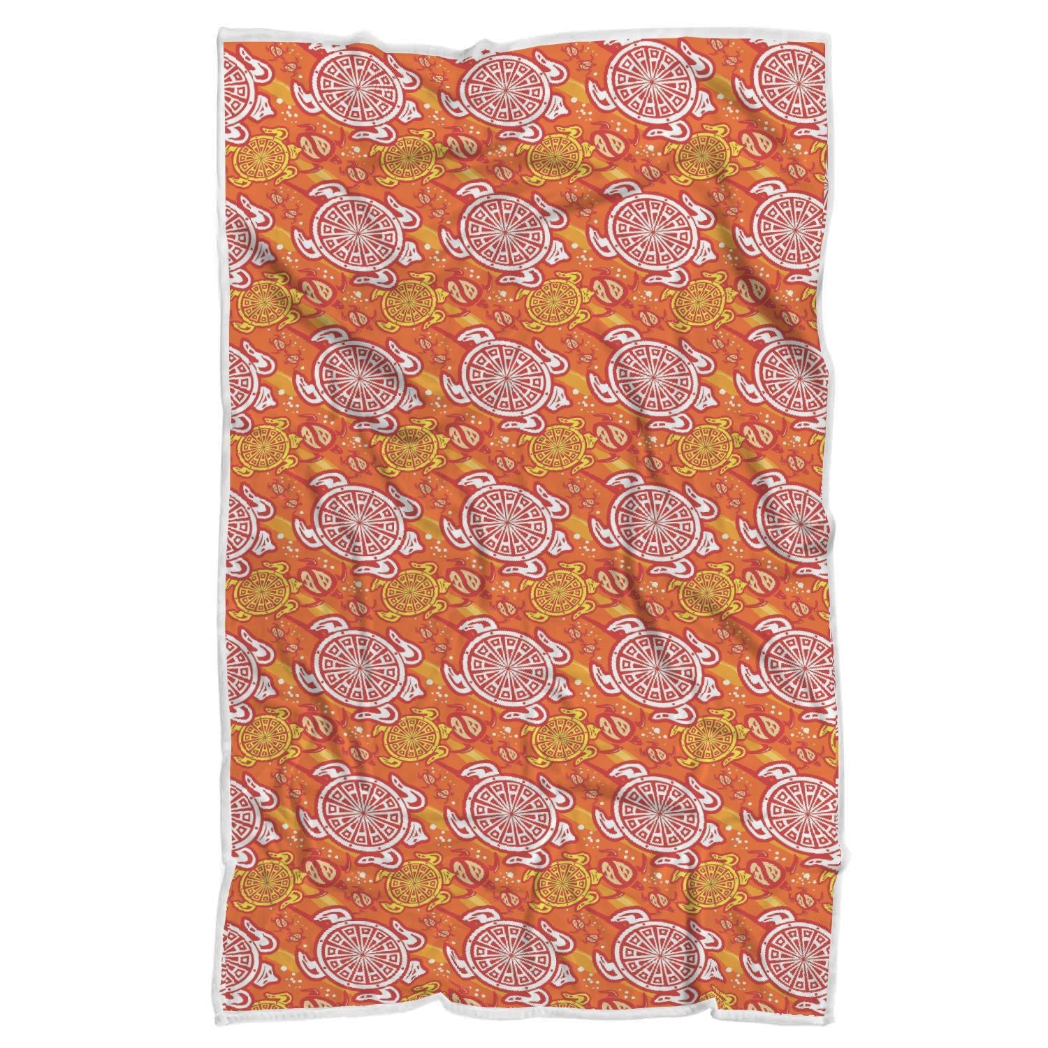 Sea Turtle Hawaiian Orange Pattern Print Throw Blanket-grizzshop