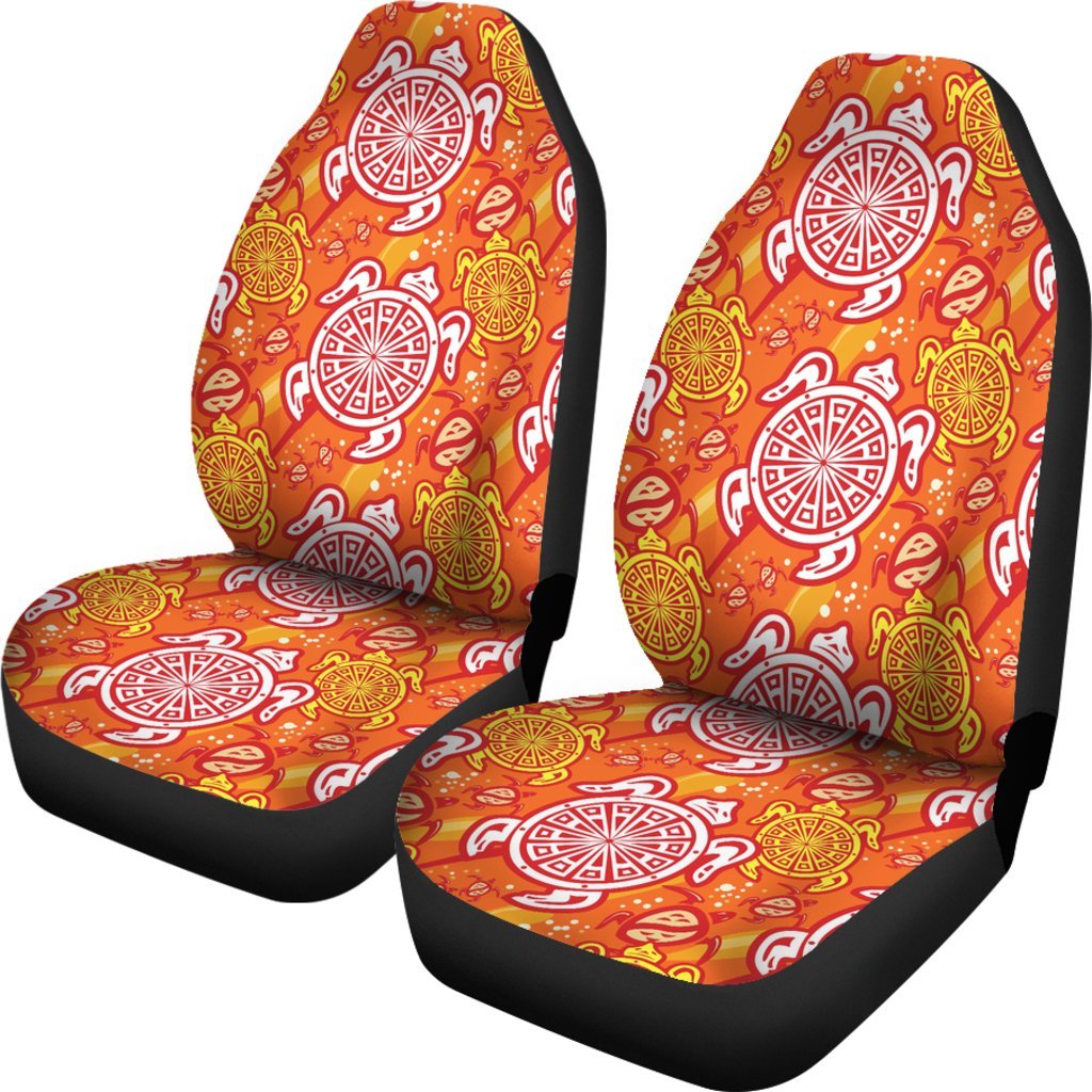 Sea Turtle Hawaiian Orange Pattern Print Universal Fit Car Seat Cover-grizzshop