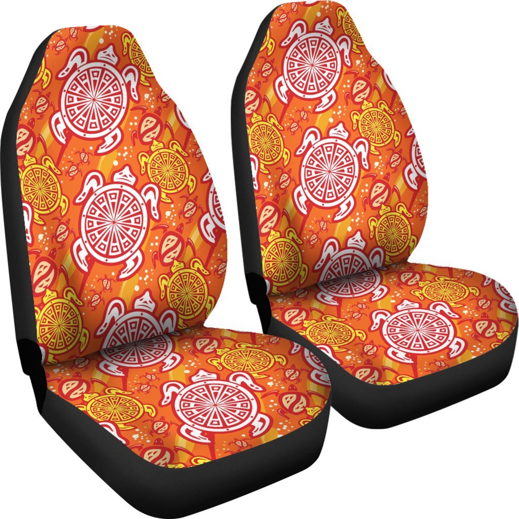 Sea Turtle Hawaiian Orange Pattern Print Universal Fit Car Seat Cover-grizzshop