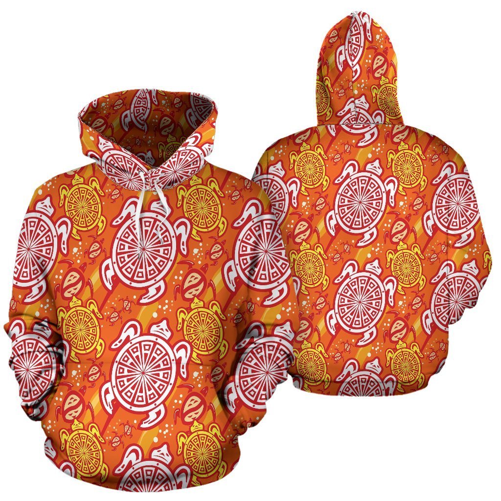 Sea Turtle Hawaiian Orange Pattern Print Women Men Pullover Hoodie-grizzshop