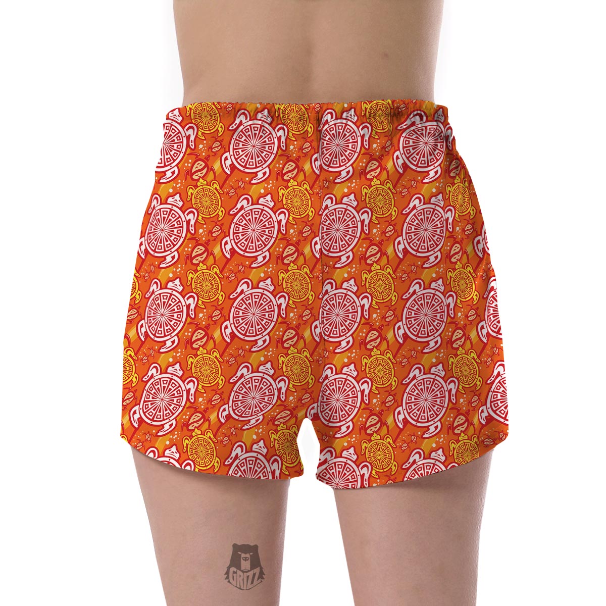 Sea Turtle Hawaiian Orange Pattern Print Women's Shorts-grizzshop