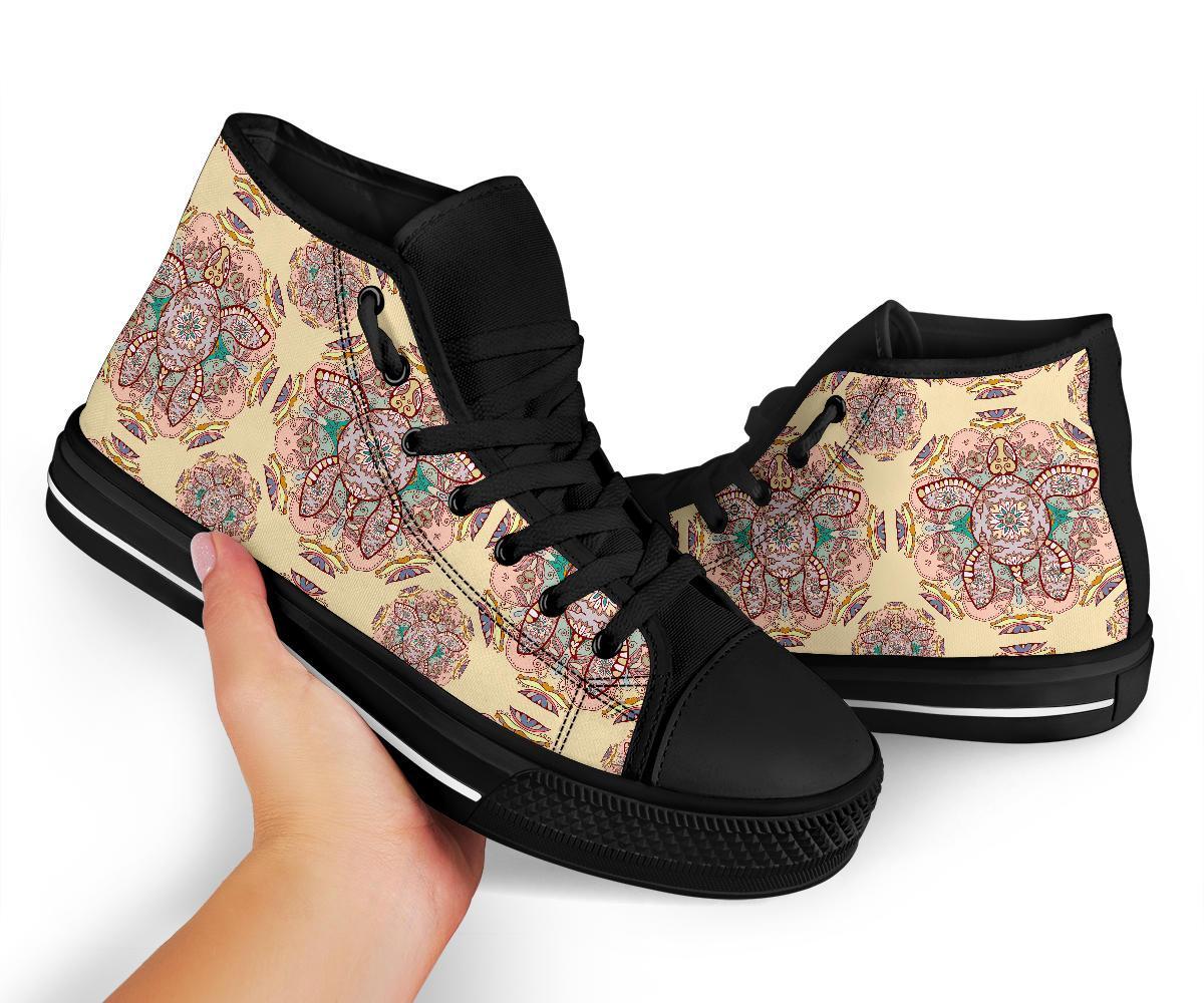 Sea Turtle Hawaiian Pattern Print Men Women's High Top Shoes-grizzshop