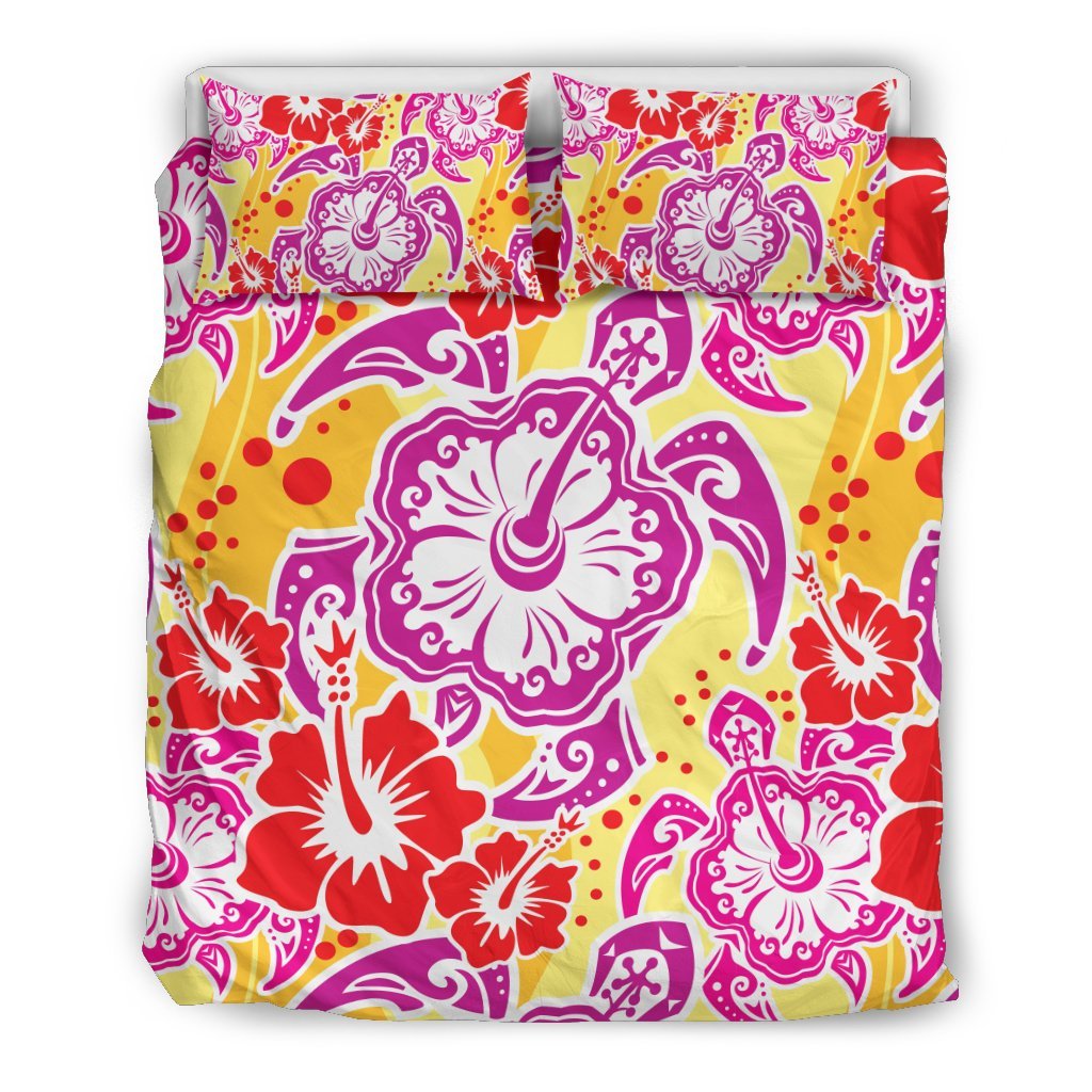 Sea Turtle Red Hibiscus Hawaiian Pattern Print Duvet Cover Bedding Set-grizzshop