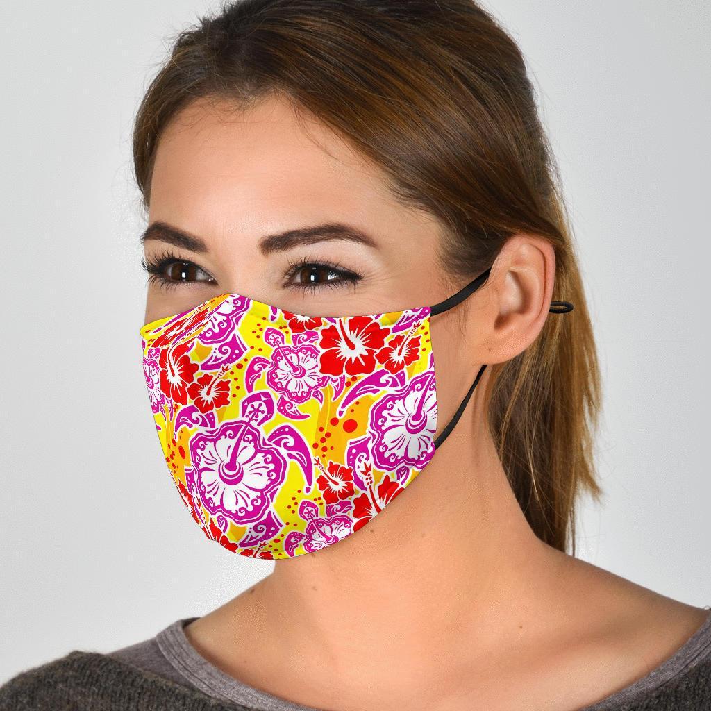 Sea Turtle Red Hibiscus Hawaiian Pattern Print Face Mask-grizzshop