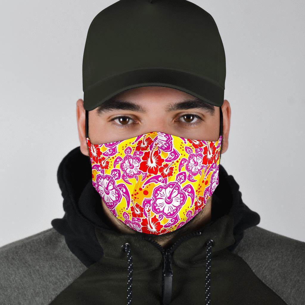 Sea Turtle Red Hibiscus Hawaiian Pattern Print Face Mask-grizzshop