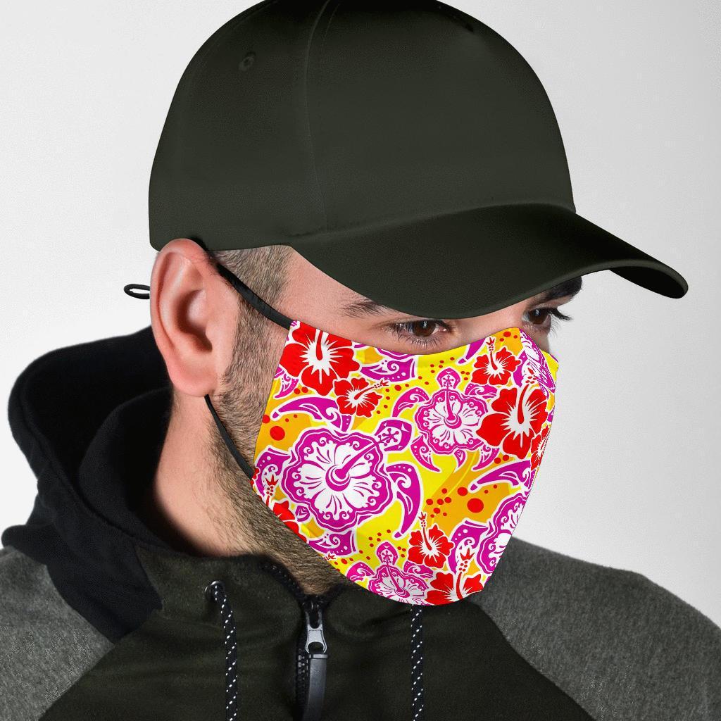 Sea Turtle Red Hibiscus Hawaiian Pattern Print Face Mask-grizzshop