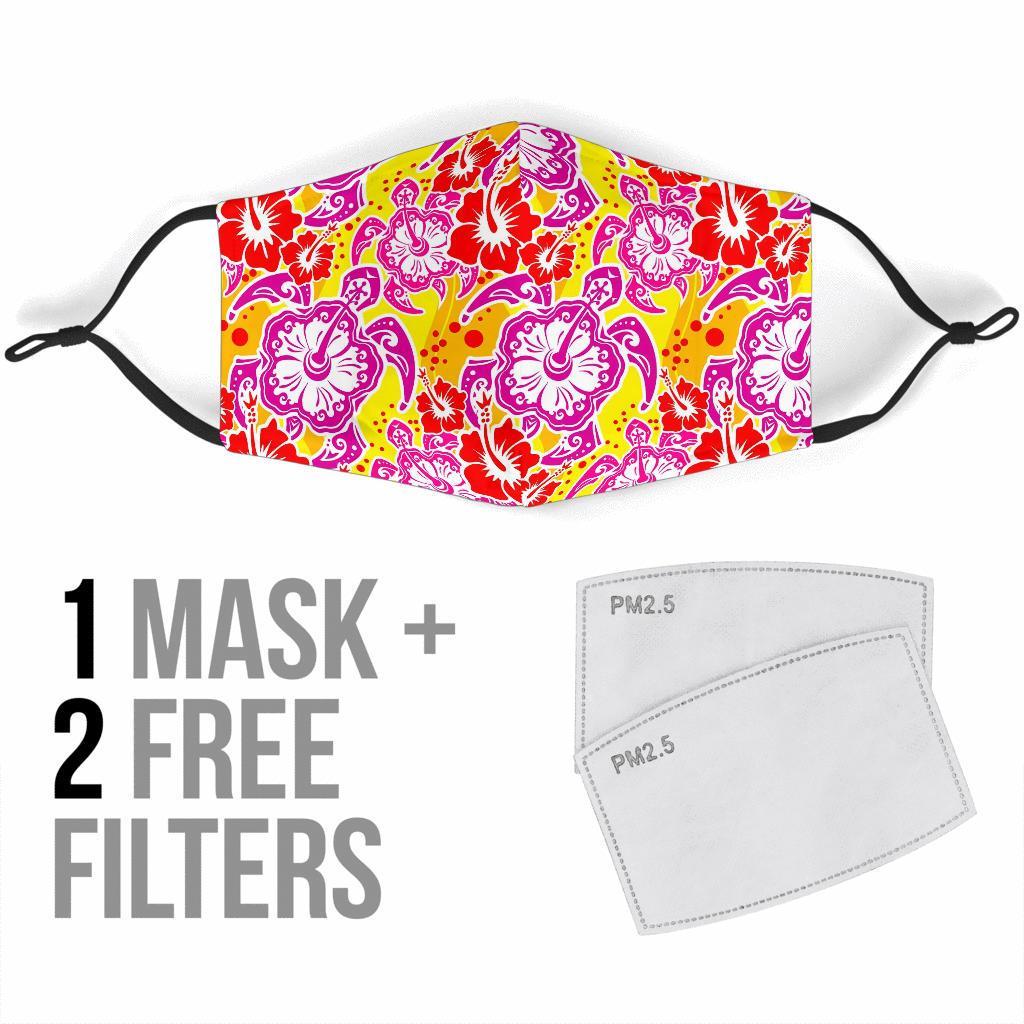 Sea Turtle Red Hibiscus Hawaiian Pattern Print Face Mask-grizzshop