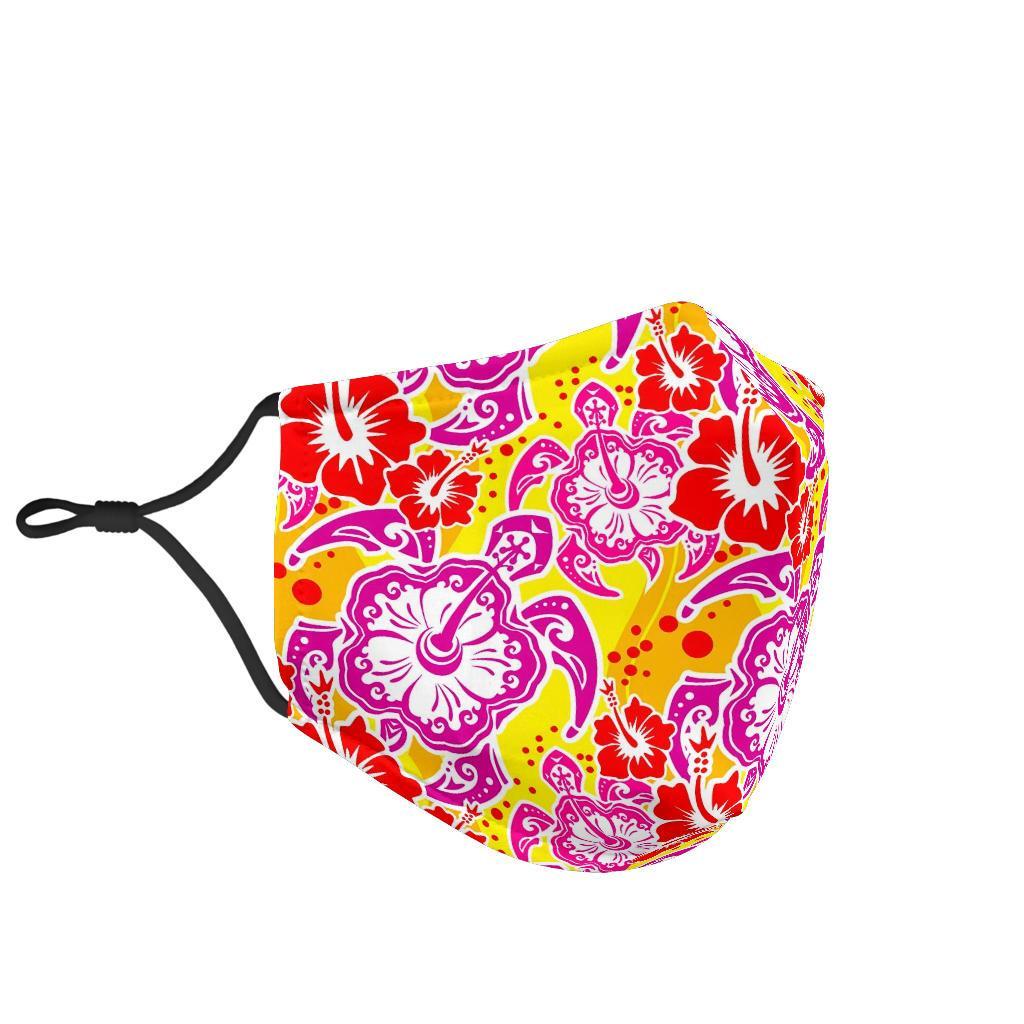 Sea Turtle Red Hibiscus Hawaiian Pattern Print Face Mask-grizzshop