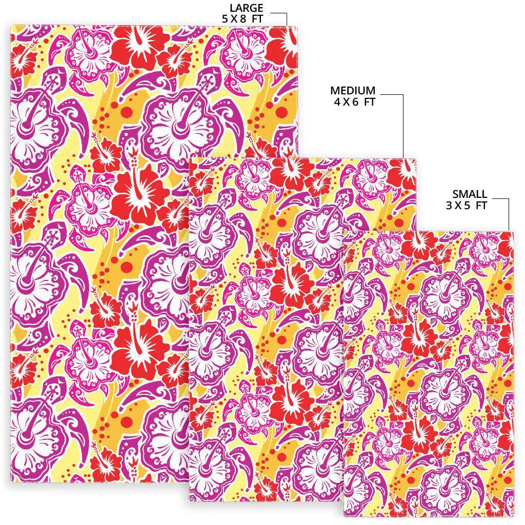 Sea Turtle Red Hibiscus Hawaiian Pattern Print Floor Mat-grizzshop