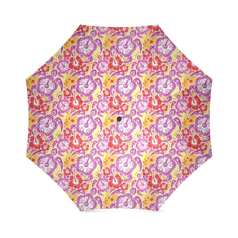 Sea Turtle Red Hibiscus Hawaiian Pattern Print Foldable Umbrella-grizzshop