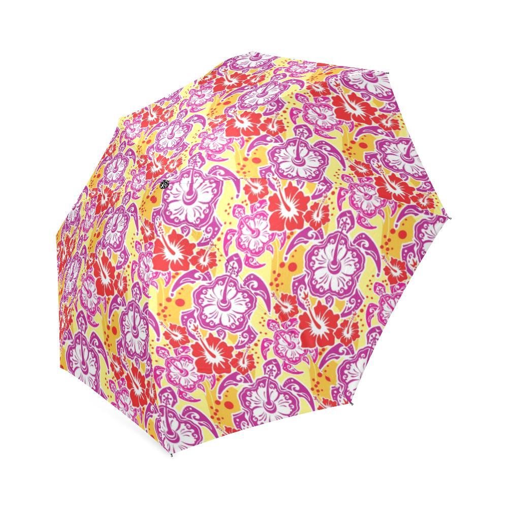 Sea Turtle Red Hibiscus Hawaiian Pattern Print Foldable Umbrella-grizzshop