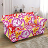 Sea Turtle Red Hibiscus Hawaiian Pattern Print Loveseat Cover-grizzshop