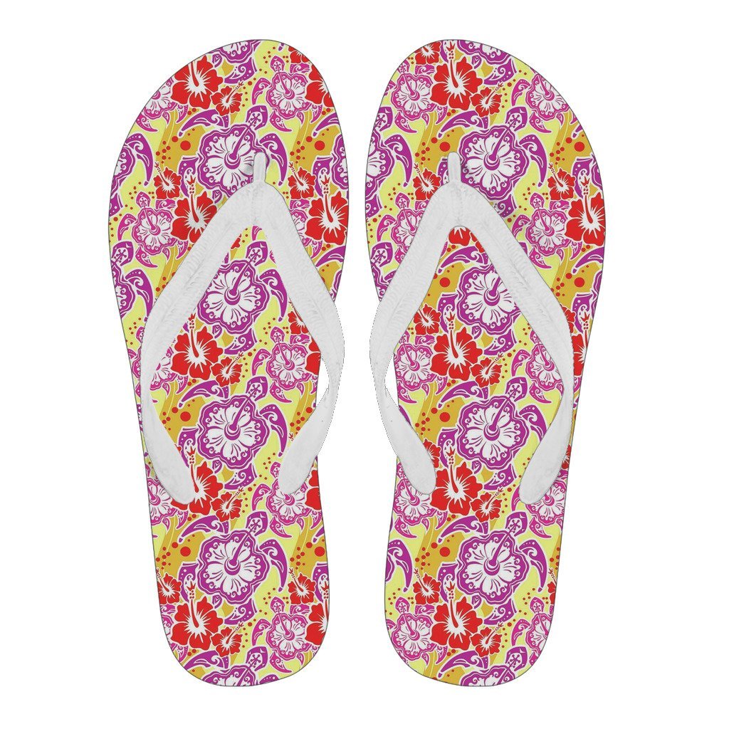 Sea Turtle Red Hibiscus Hawaiian Pattern Print Men & Women Flip Flops-grizzshop
