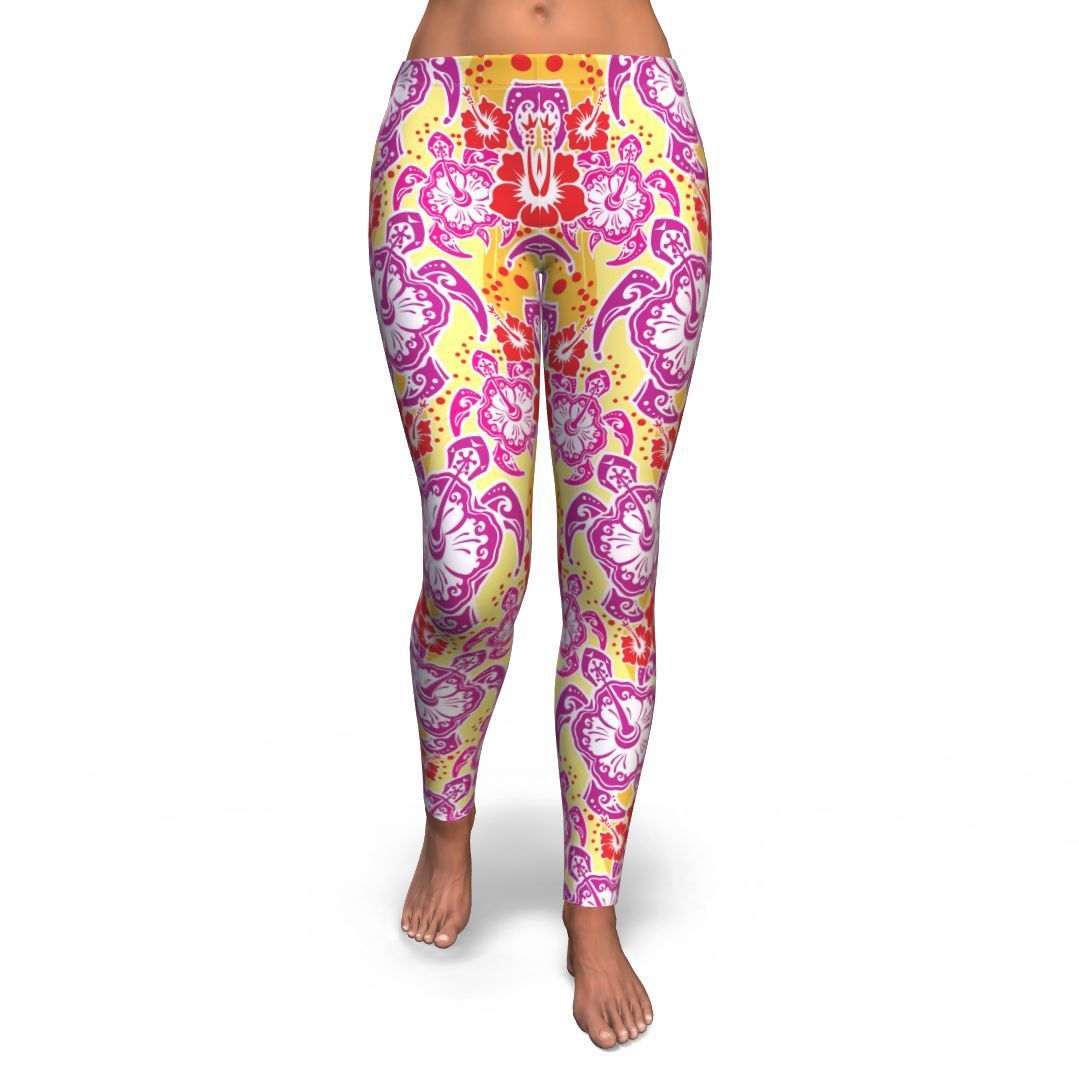 Sea Turtle Red Hibiscus Hawaiian Pattern Print Pattern Women Leggings-grizzshop