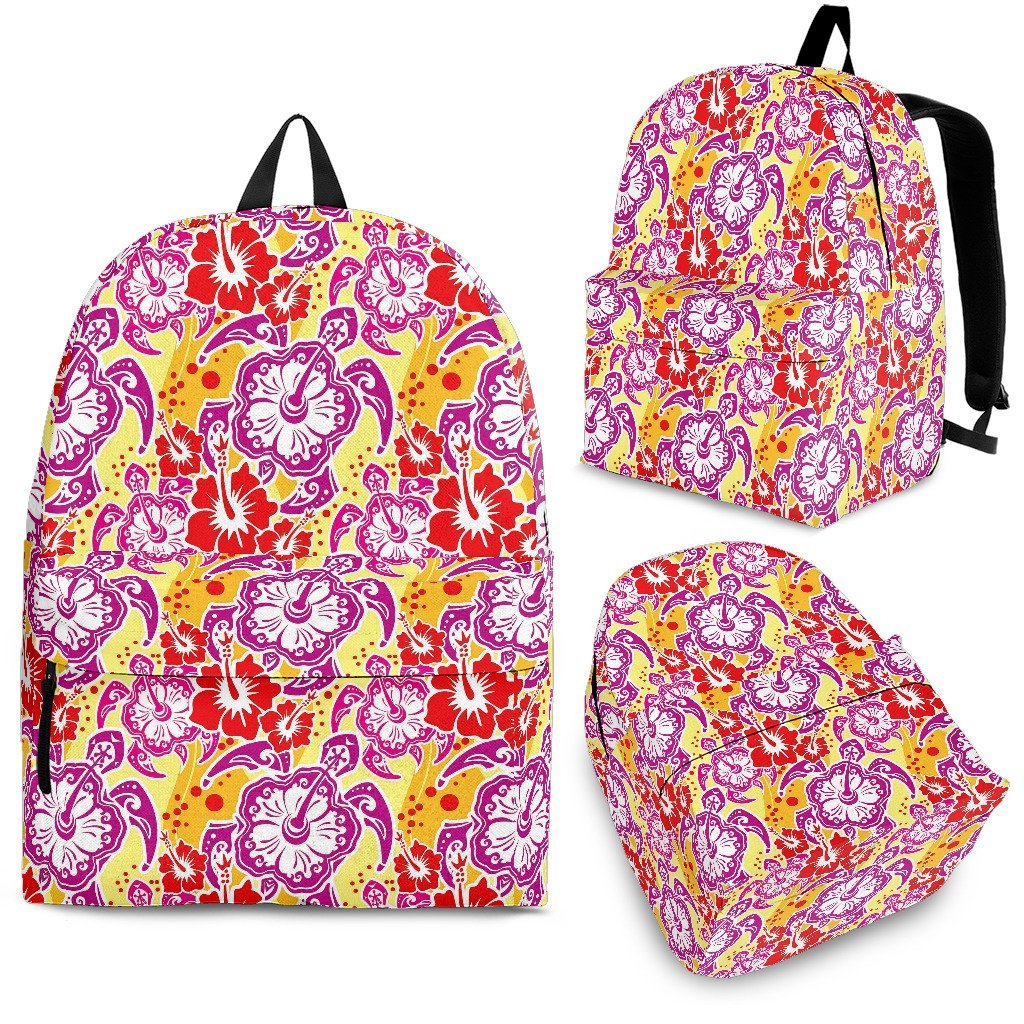 Sea Turtle Red Hibiscus Hawaiian Pattern Print Premium Backpack-grizzshop