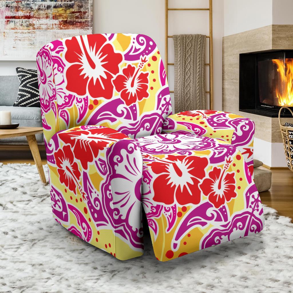 Sea Turtle Red Hibiscus Hawaiian Pattern Print Recliner Cover-grizzshop