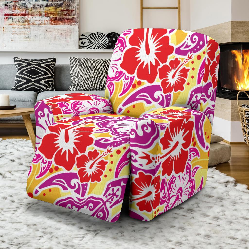 Sea Turtle Red Hibiscus Hawaiian Pattern Print Recliner Cover-grizzshop