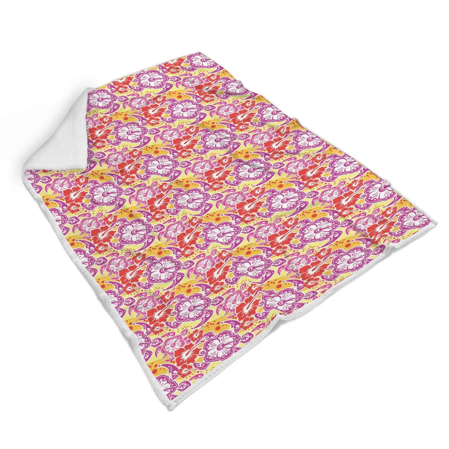 Sea Turtle Red Hibiscus Hawaiian Pattern Print Throw Blanket-grizzshop