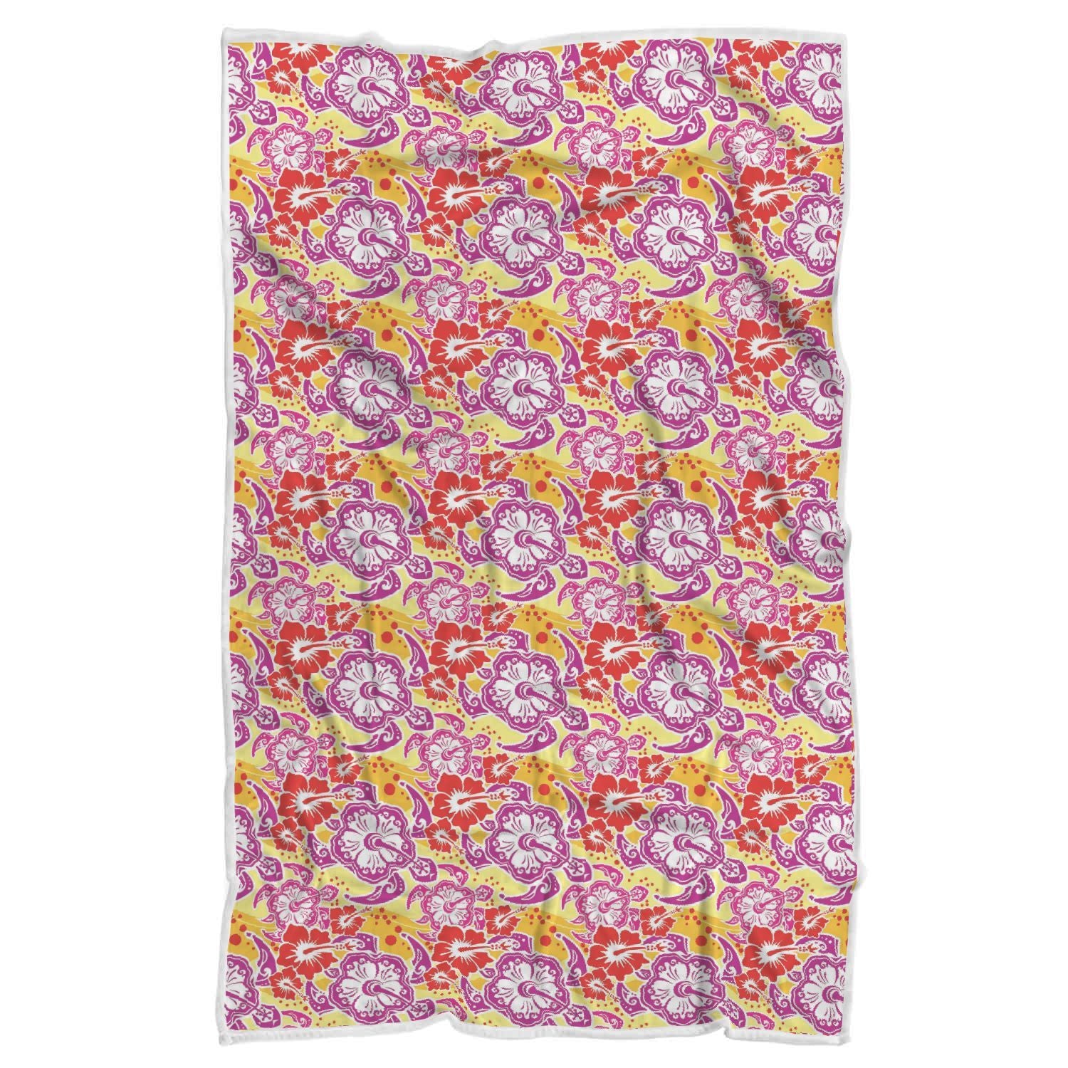 Sea Turtle Red Hibiscus Hawaiian Pattern Print Throw Blanket-grizzshop