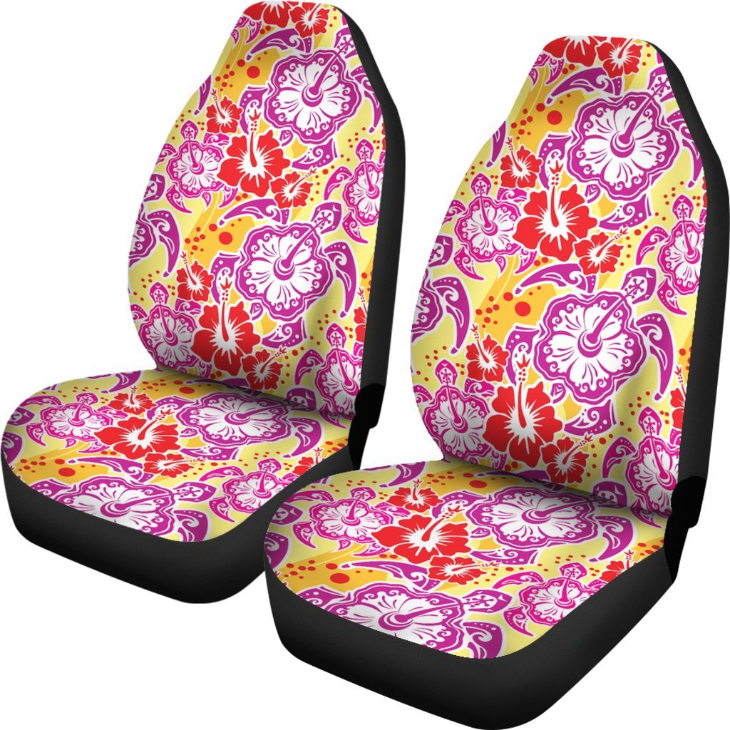 Sea Turtle Red Hibiscus Hawaiian Pattern Print Universal Fit Car Seat Cover-grizzshop