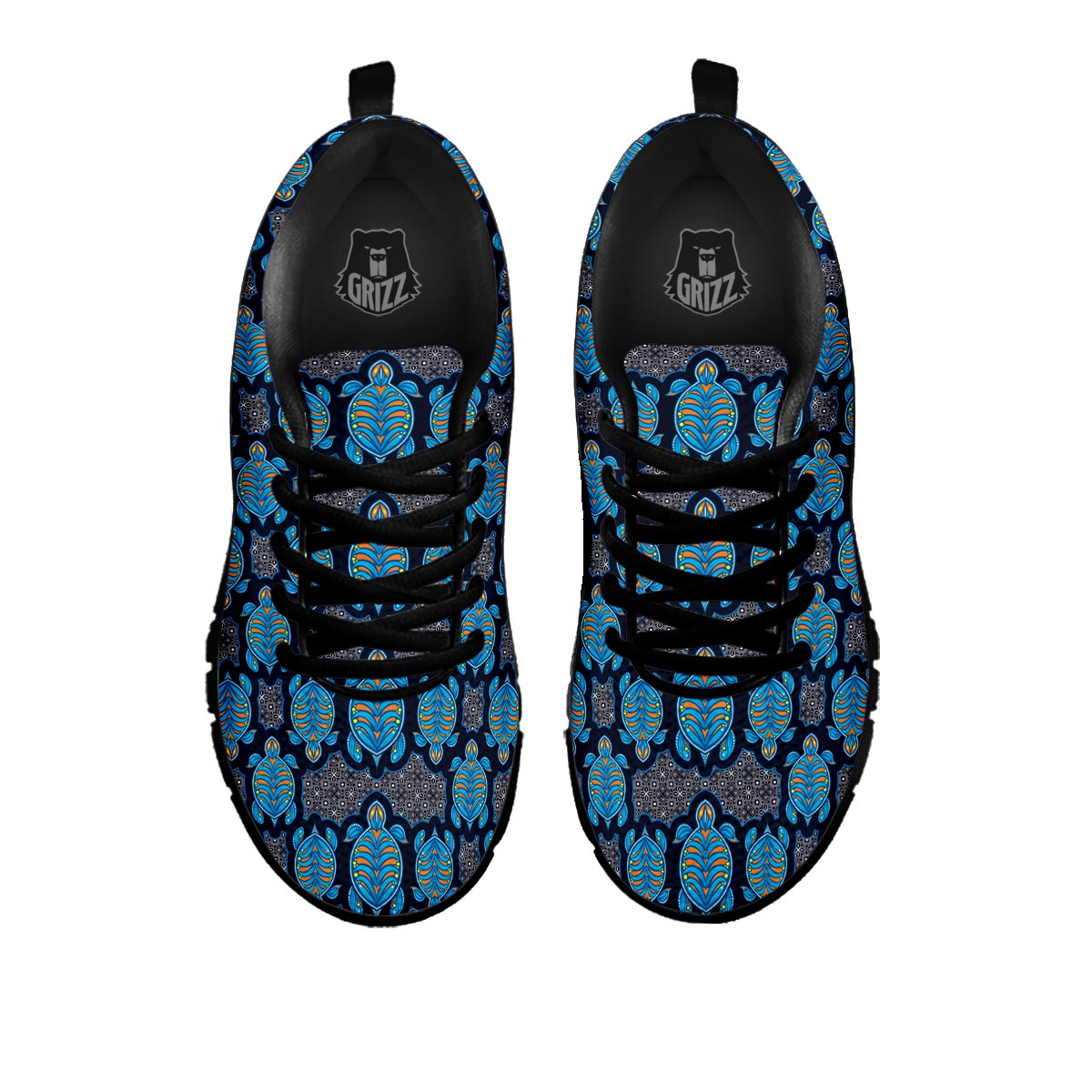 Sea Turtle Retro Print Pattern Black Sneaker-grizzshop