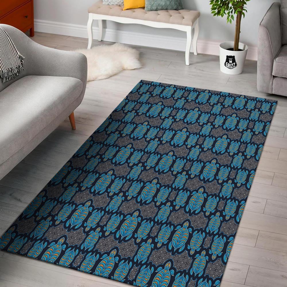 Sea Turtle Retro Print Pattern Floor Mat-grizzshop