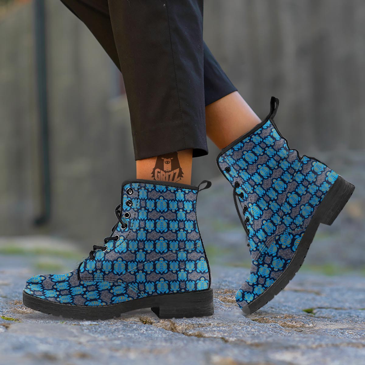 Sea Turtle Retro Print Pattern Leather Boots-grizzshop