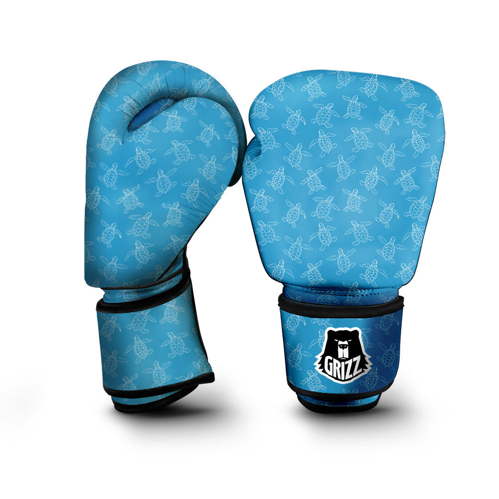 Sea Turtle White And Blue Print Pattern Boxing Gloves-grizzshop