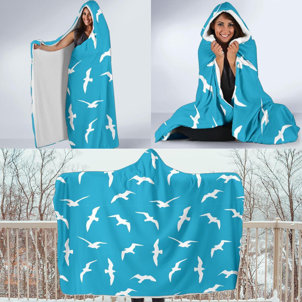 Seagull Pattern Print Hooded Blanket-grizzshop