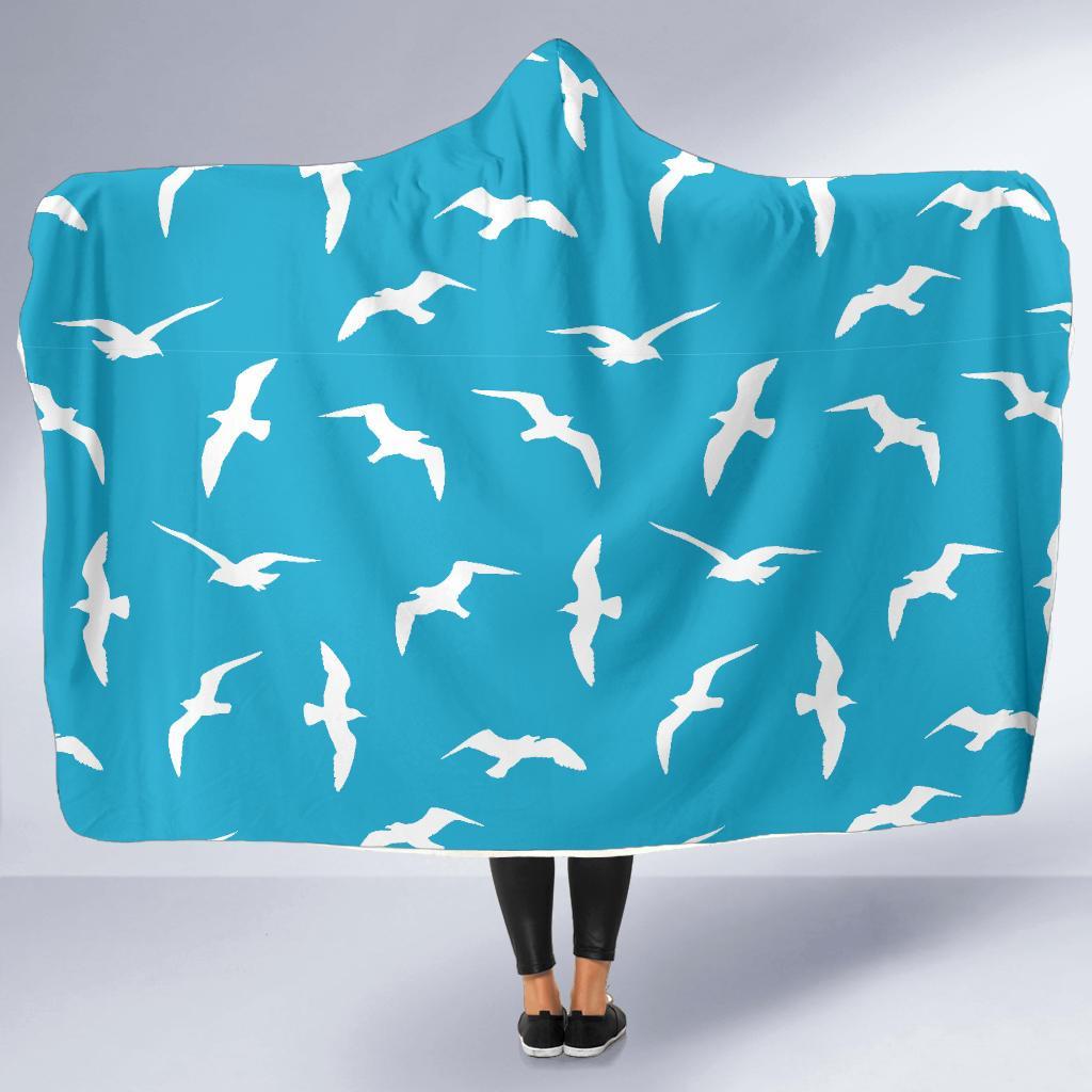 Seagull Pattern Print Hooded Blanket-grizzshop