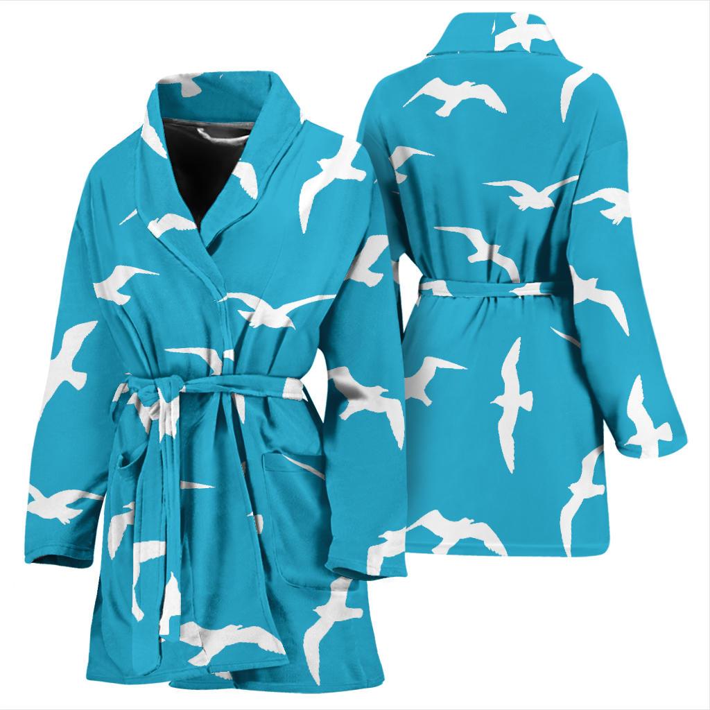 Seagull Pattern Print Women Long Robe-grizzshop