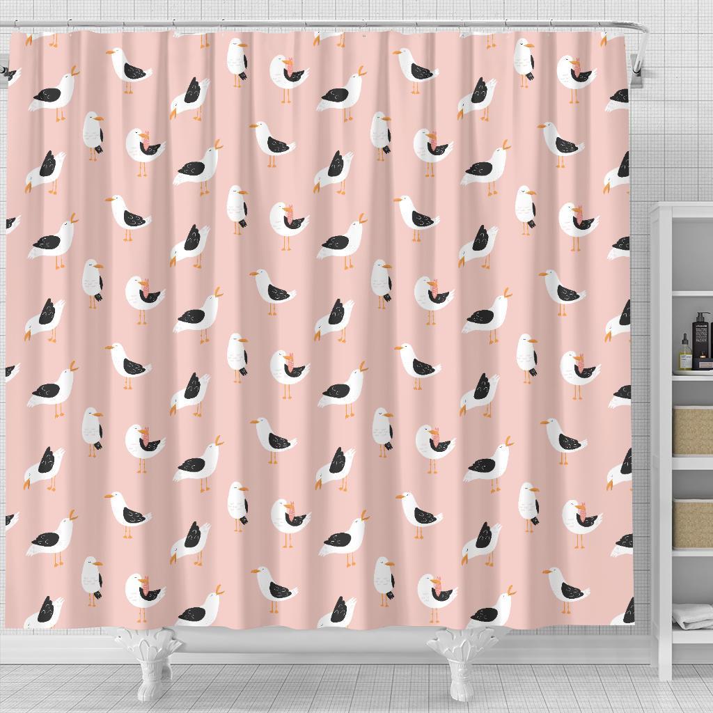 Seagull Pink Pattern Print Bathroom Shower Curtain-grizzshop