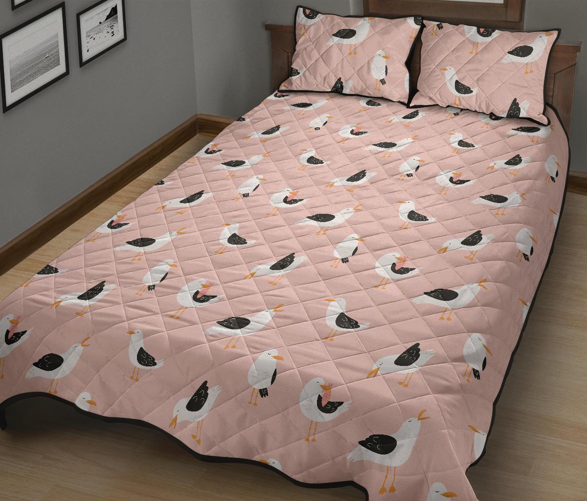Seagull Pink Pattern Print Bed Set Quilt-grizzshop