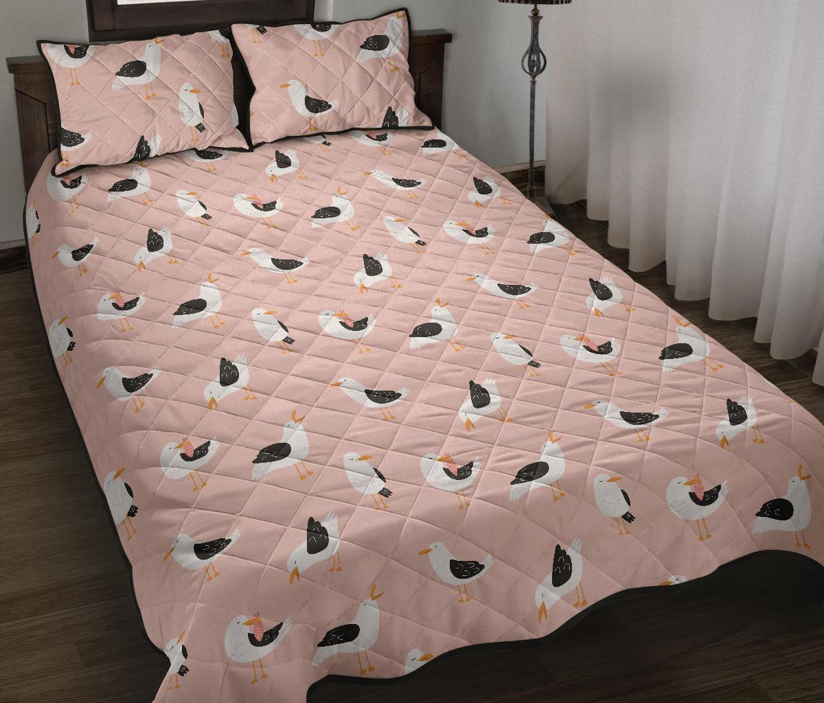Seagull Pink Pattern Print Bed Set Quilt-grizzshop