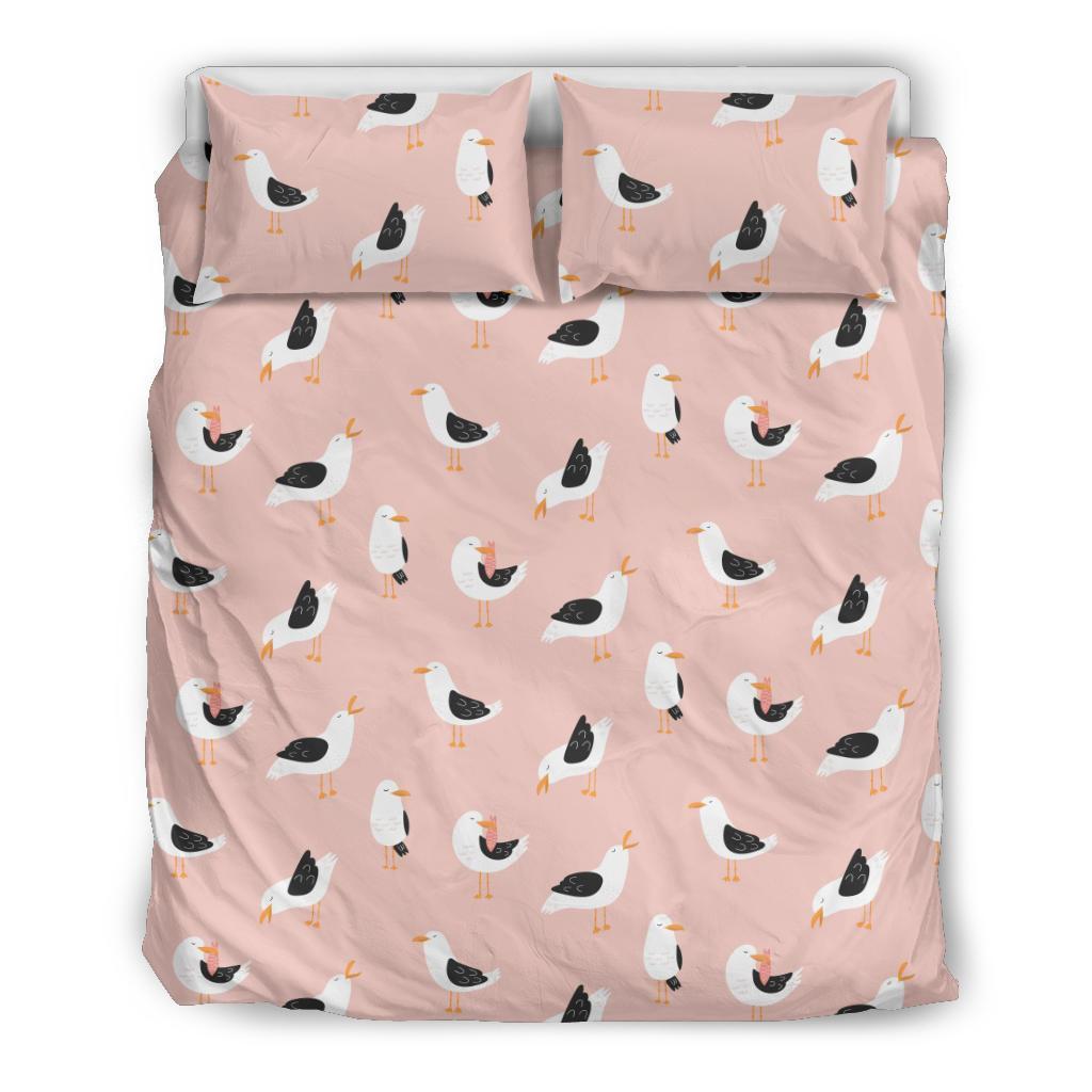 Seagull Pink Pattern Print Duvet Cover Bedding Set-grizzshop