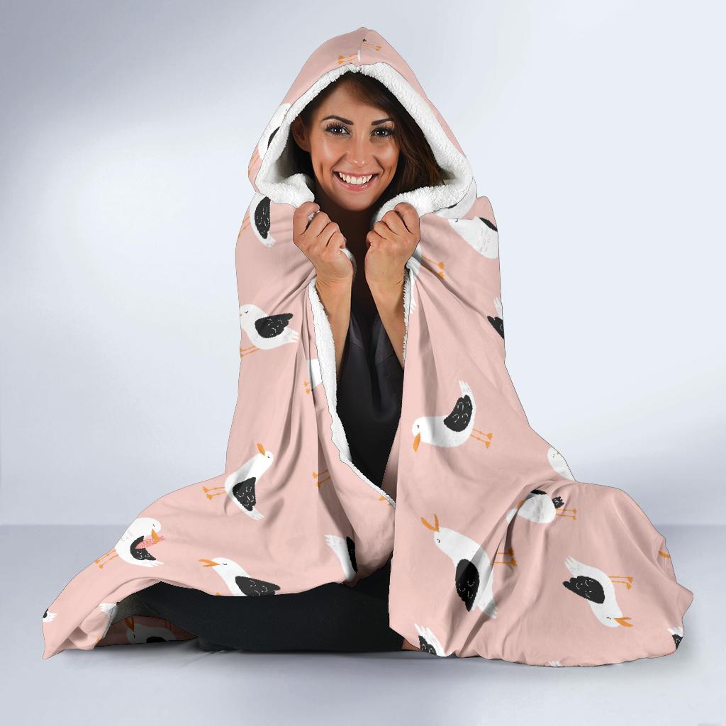 Seagull Pink Pattern Print Hooded Blanket-grizzshop