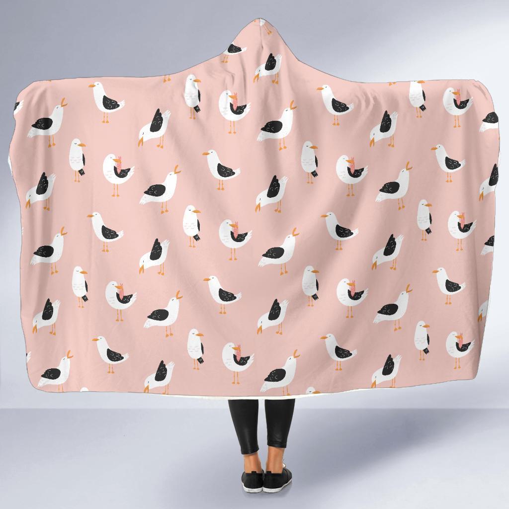 Seagull Pink Pattern Print Hooded Blanket-grizzshop