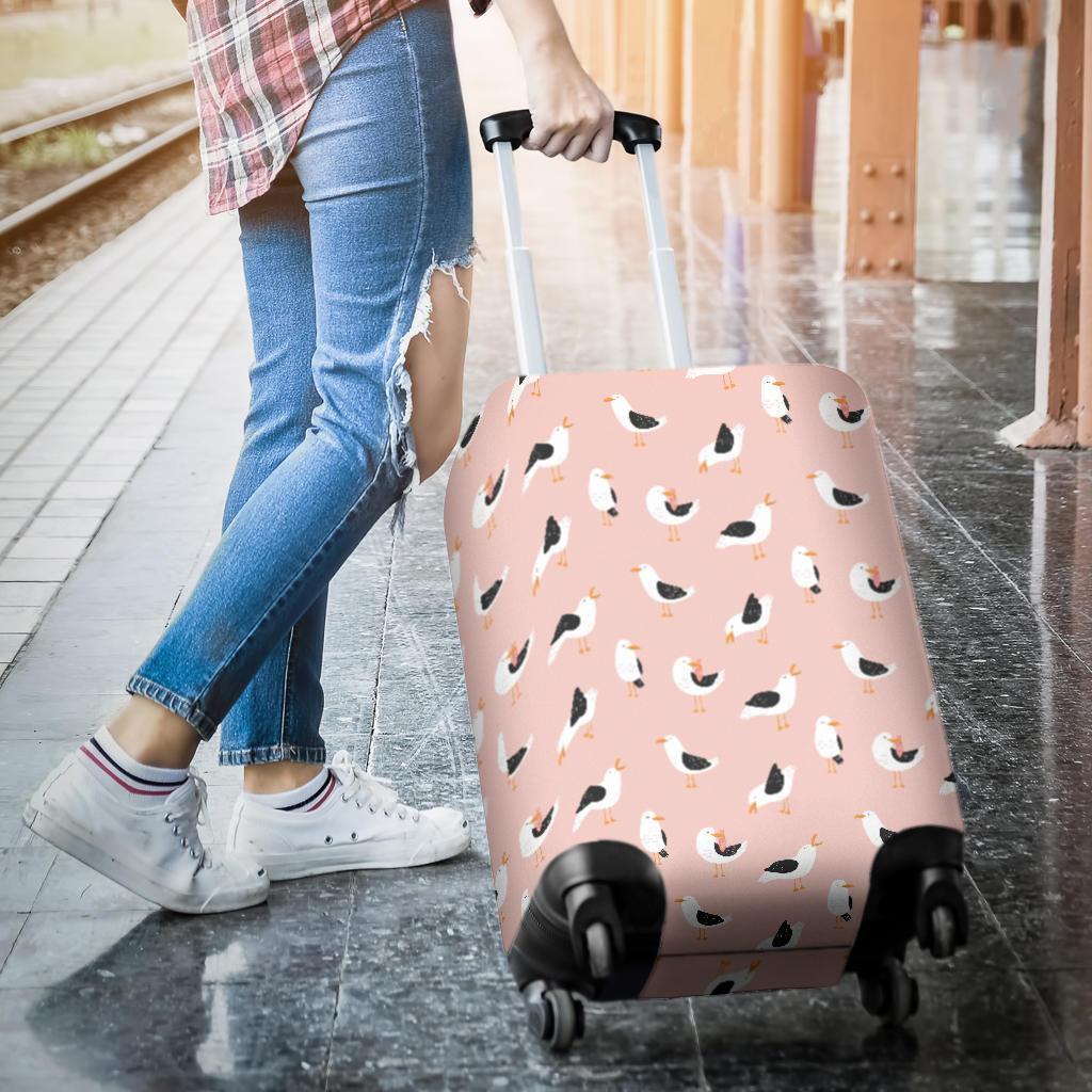 Seagull Pink Pattern Print Luggage Cover Protector-grizzshop