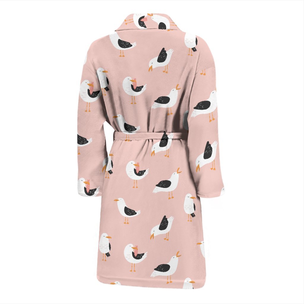 Seagull Pink Pattern Print Men Long Robe-grizzshop